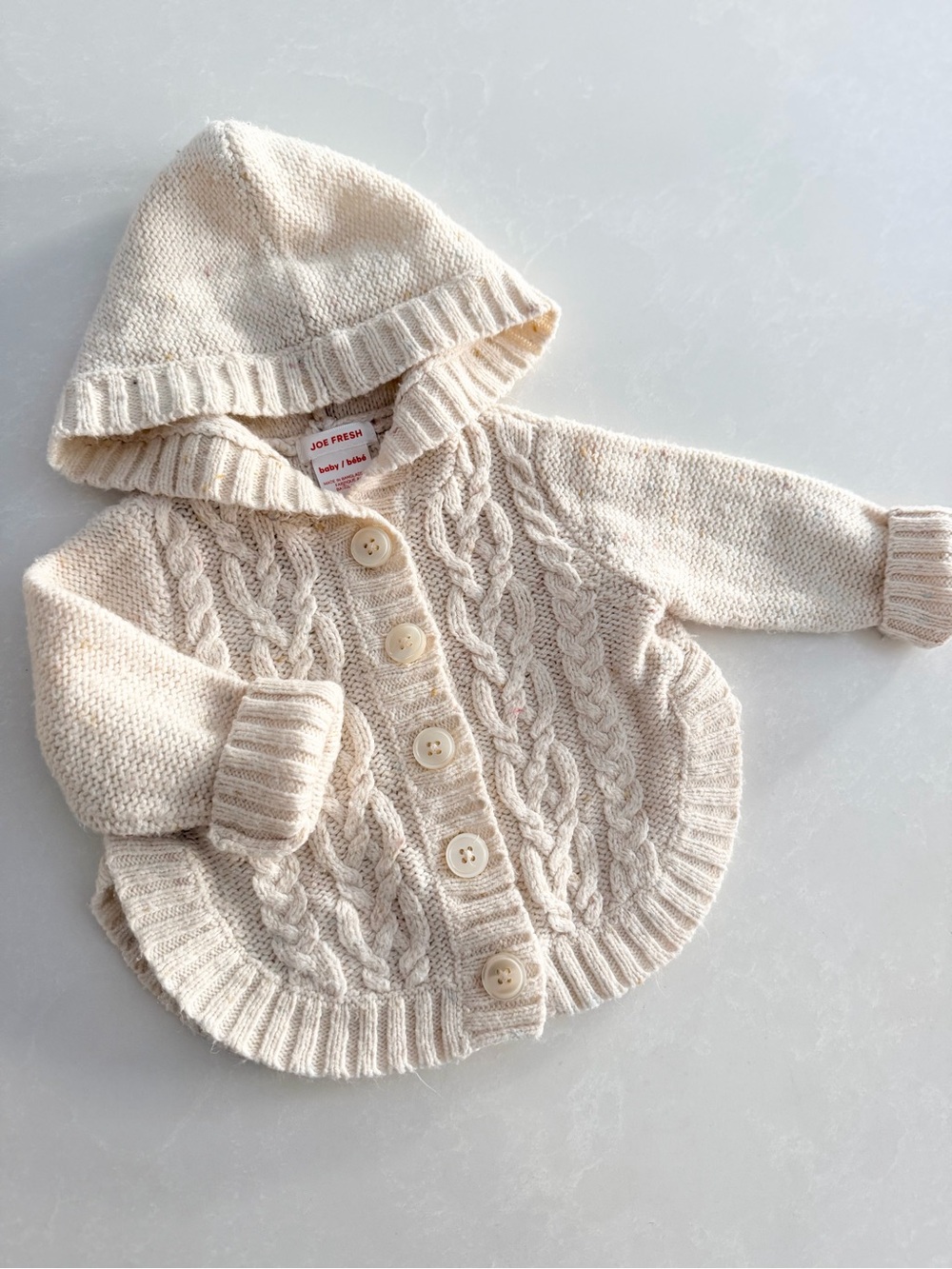 Cream Hooded Cable Knit Cardigan Sweater • 3-6 Months
